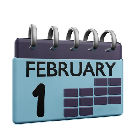 1 February Calender  3D Icon