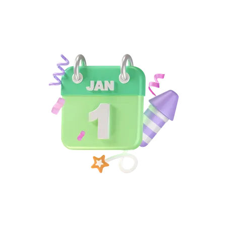 1. Januar Kalender  3D Icon