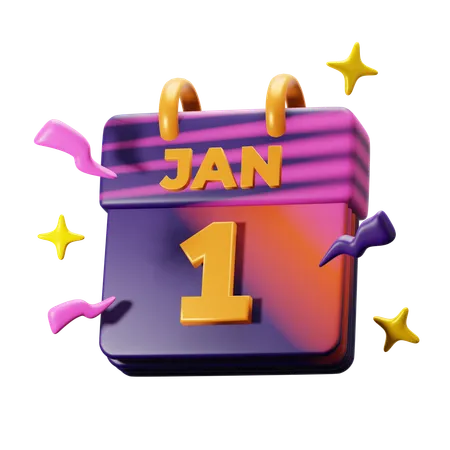 January 1 New Year Calendar With Confetti 3 D Icon Illustration Render Design 3D Icon