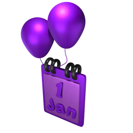 1 January  3D Icon