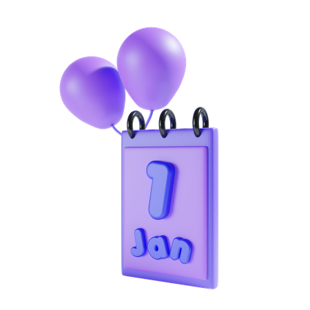 1 January  3D Icon