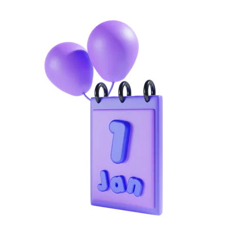 1 January  3D Icon