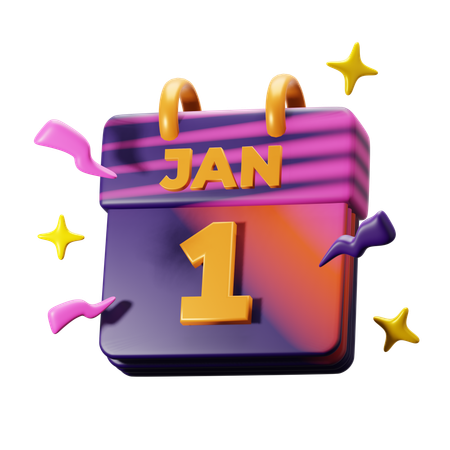 1 January  3D Icon