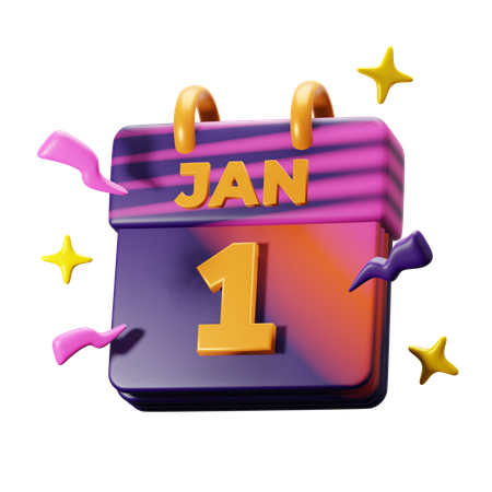 1 January  3D Icon