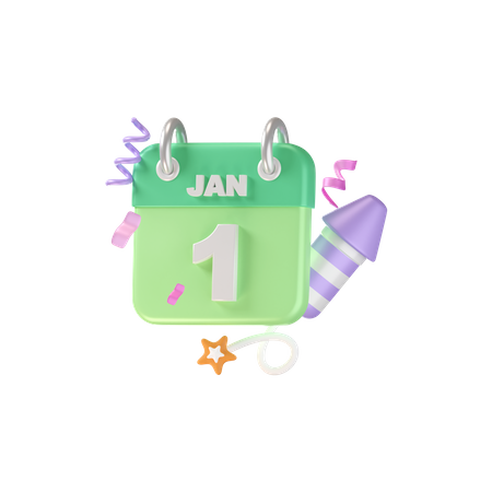1 January Calendar  3D Icon