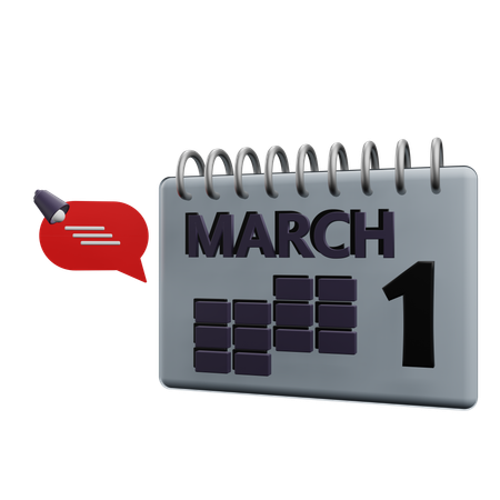 1 March Calender  3D Icon