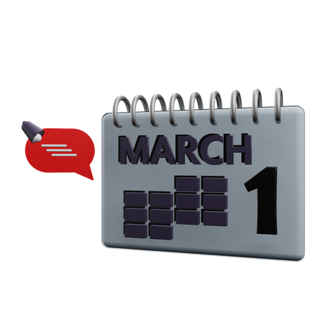 1 March Calender  3D Icon