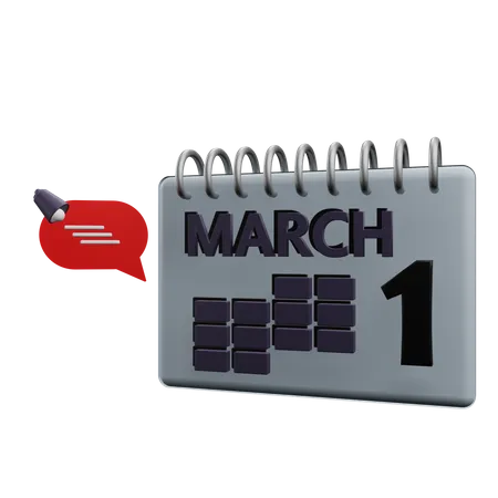 1 March Calender  3D Icon