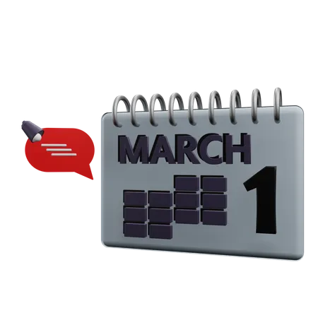 1 calendario de marzo  3D Icon