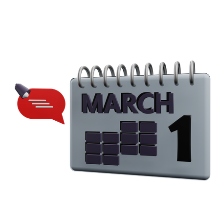 1 calendario de marzo  3D Icon