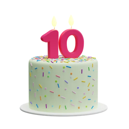 3 D Cartoon Cake With Candles In The Shape Of The Number 10 3D Icon