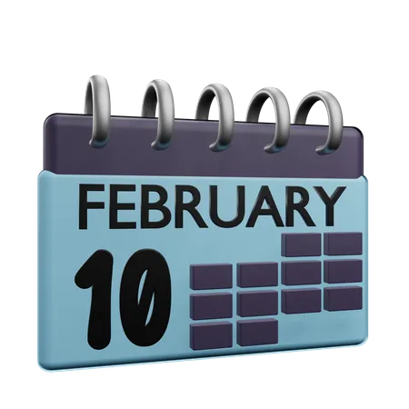 Calendário de 10 de fevereiro  3D Icon