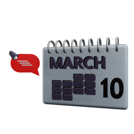 Calendário 10 de março  3D Icon