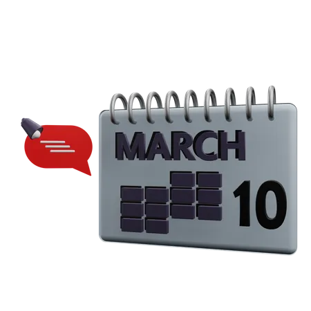 Calendário 10 de março  3D Icon