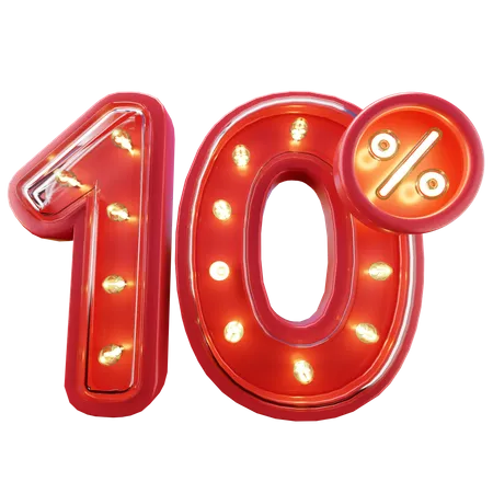 3 D Render Of 10 Discount Sale Neon Typography 3D Icon