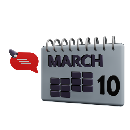 10 March Calender  3D Icon