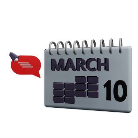 10 March Calender  3D Icon