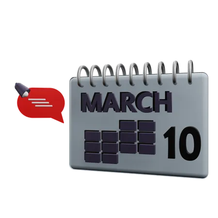 10 March Calender  3D Icon