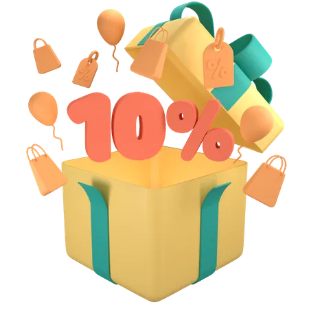 10 Percent Off Gift Box  3D Icon