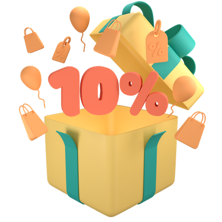 10 Percent Off Gift Box  3D Icon