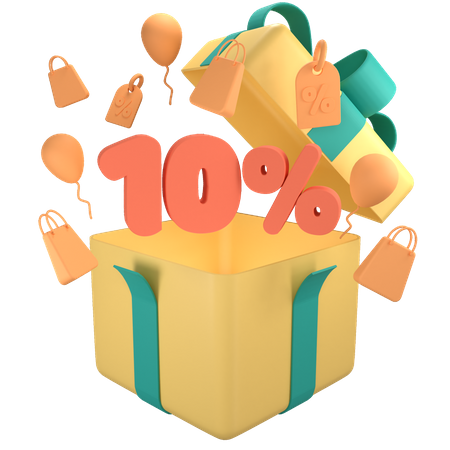 10 Percent Off Gift Box 3D Icon
