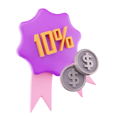 10 Percentage Discount  3D Icon