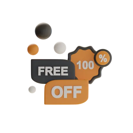 100 Discount Free Off Badge  3D Icon