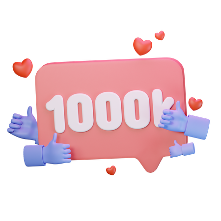 1000 000 likes comme followers  3D Icon