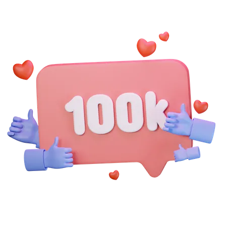 100.000 Follower mit „Gefällt mir“  3D Icon