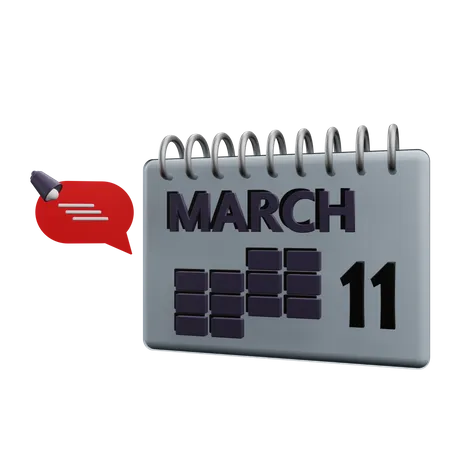 Calendário de 11 de março  3D Icon