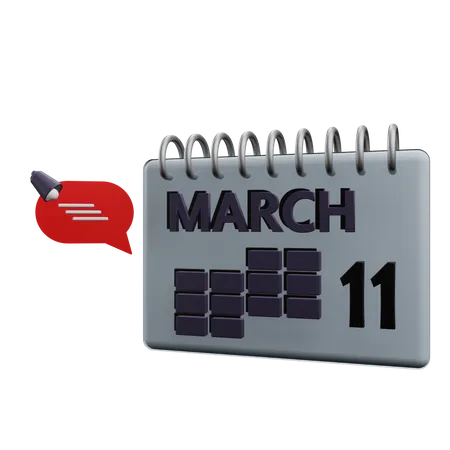 11 March Calender  3D Icon