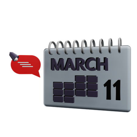 Calendario del 11 de marzo  3D Icon