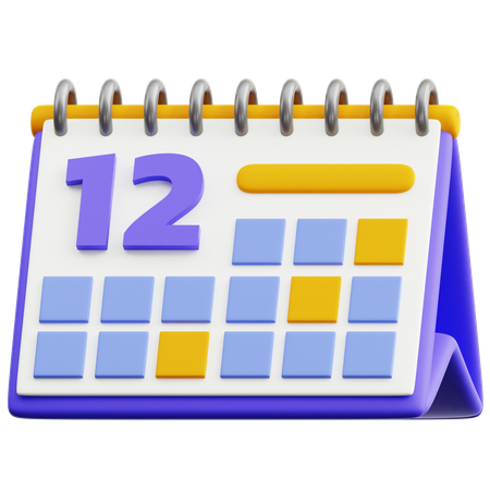 달력 날짜 12  3D Icon