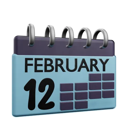 Calendário de 12 de fevereiro  3D Icon