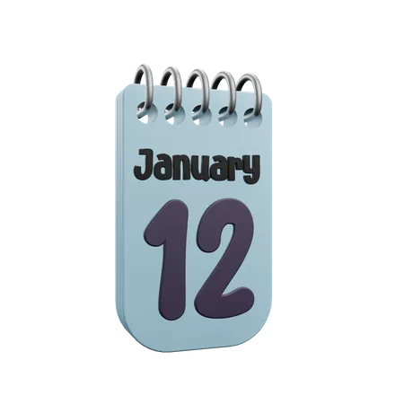 Calendario del 12 de enero  3D Icon