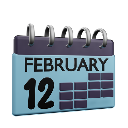 12 February Calender  3D Icon