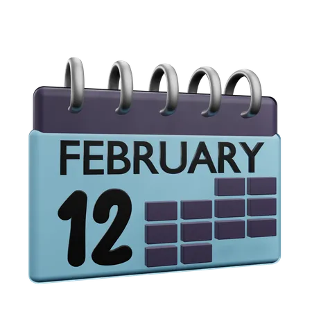 12 February Calender  3D Icon