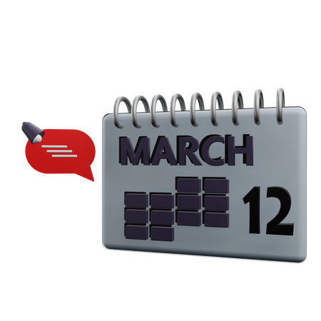 Calendario del 12 de marzo  3D Icon