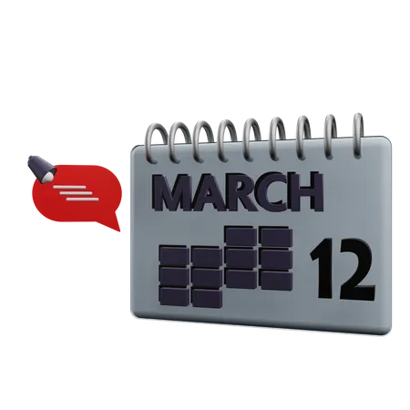 Calendario del 12 de marzo  3D Icon