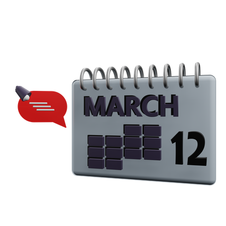 Calendario del 12 de marzo  3D Icon