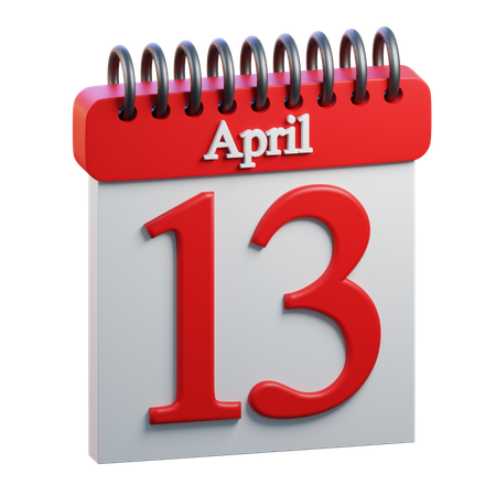 13 April Calendar  3D Icon