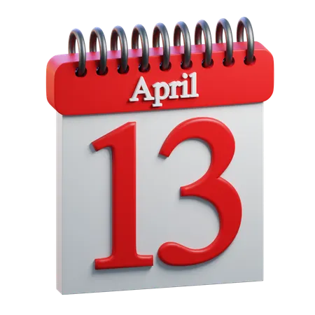 13 April Calendar  3D Icon