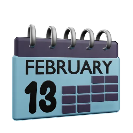 Calendario del 13 de febrero  3D Icon
