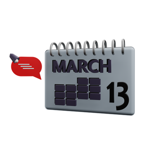 Calendario del 13 de marzo  3D Icon