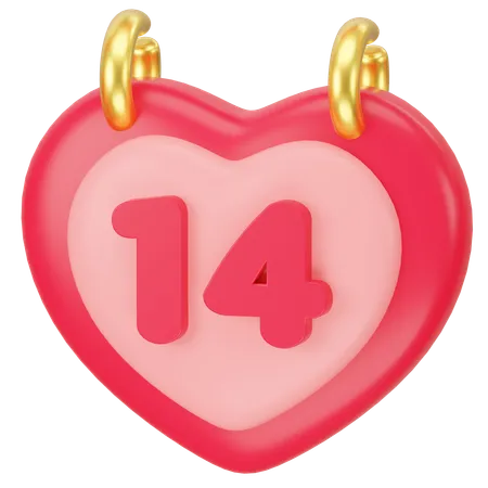 Daily Calendar With Date 14 Number In Red On A Pink Heart 3 D Icon Rendering 3D Icon