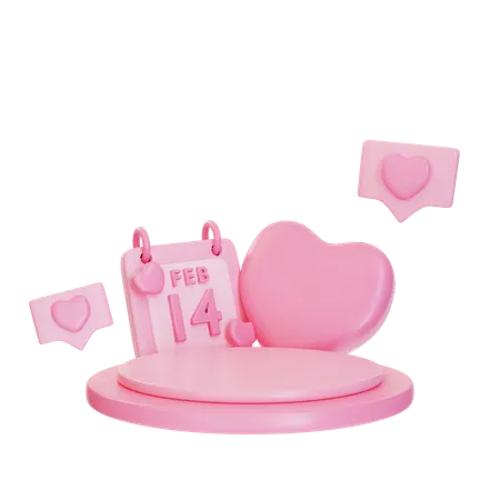 3 D Rendering Pink Valentine Podium And Pink Calender Illustration Object 3D Illustration