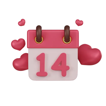 3 D Rendering Of A Calendar Showing February 14th With Floating Hearts Representing Valentines Day Celebration 3D Icon