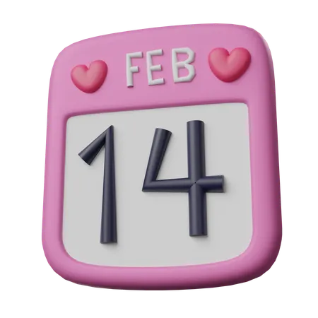 Valentine Day 14 February Calender Minimalistic Clay Style Isolated 3 D Render 3D Icon