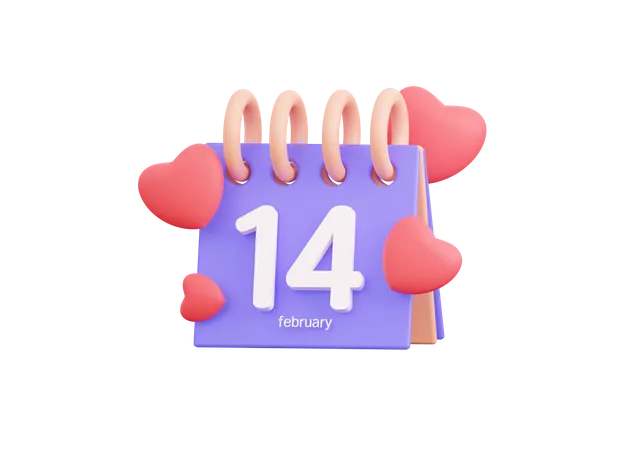 3 D Calendar With Beautiful Red Hearts A Festive Event On February 14 3D Illustration