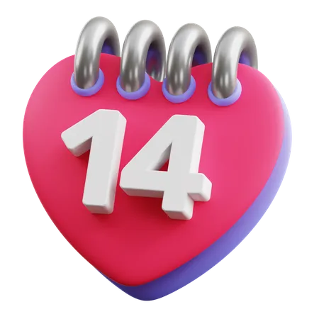 14th Valentines Day Calendar  3D Icon